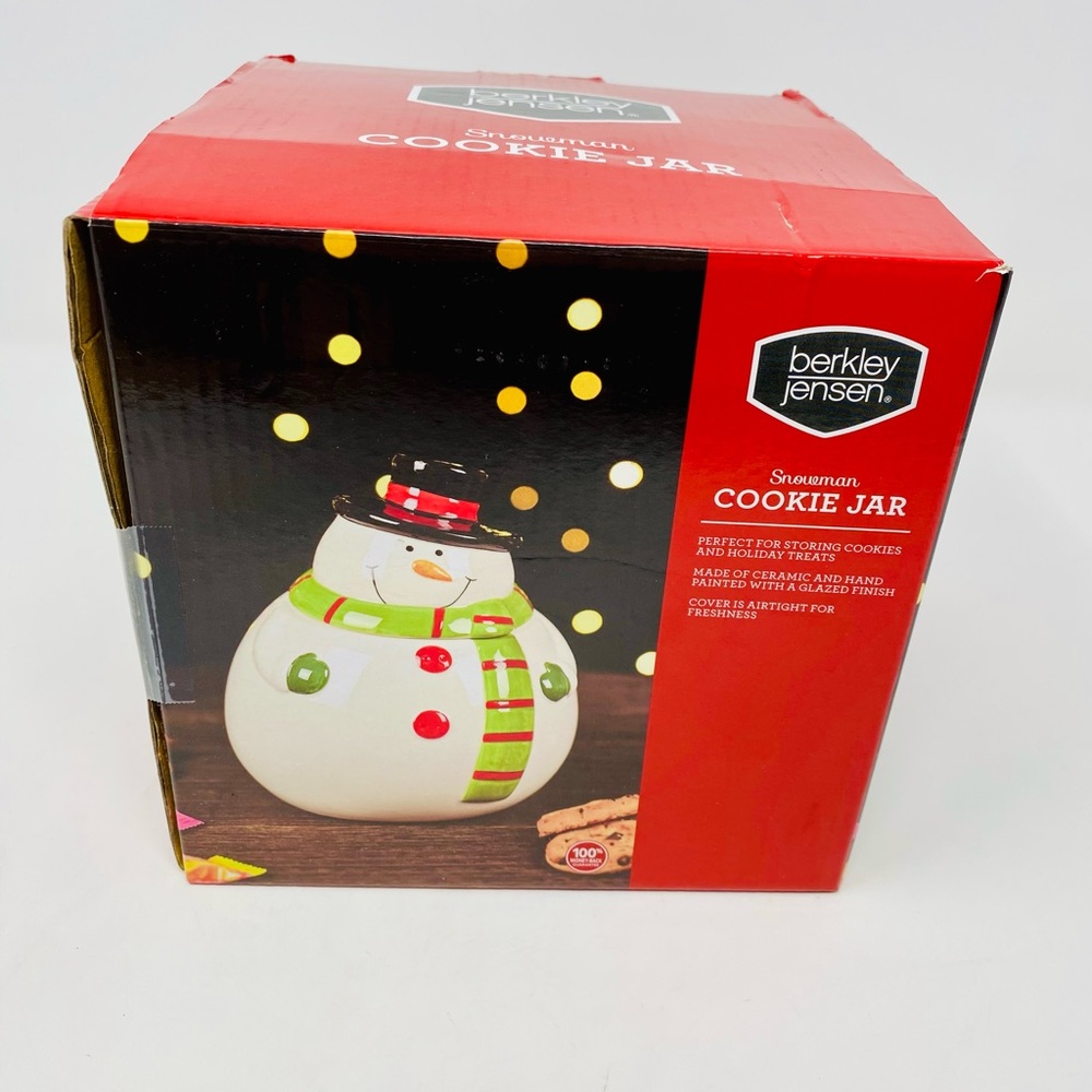 Snowman Cookie Jar - Festive Red and Green